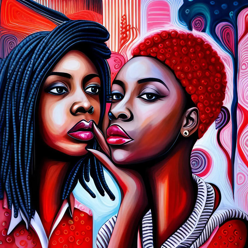 Vibrant artistic portrait of two women symbolizing healthy relationships and personal vision.