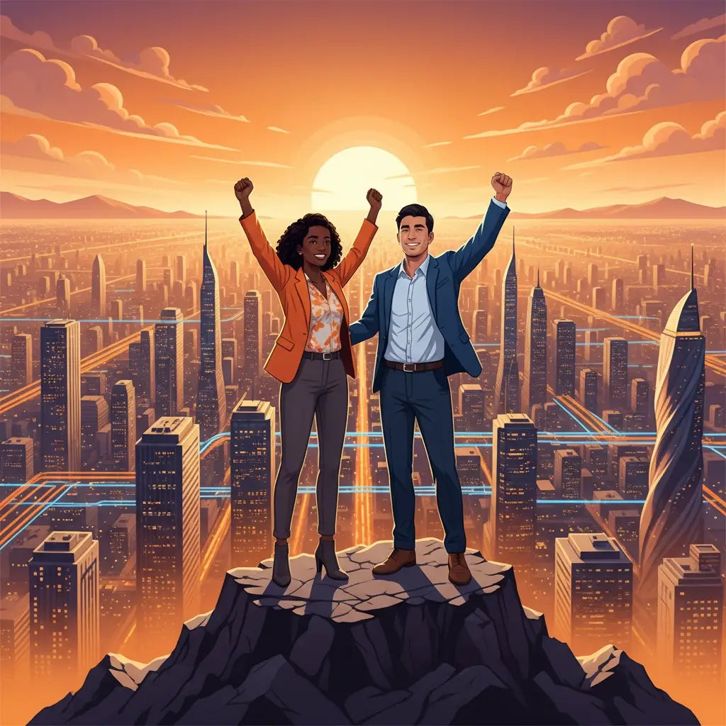 Orange and blue cityscape skyline model for Christian life coach and Avodah Dynamics