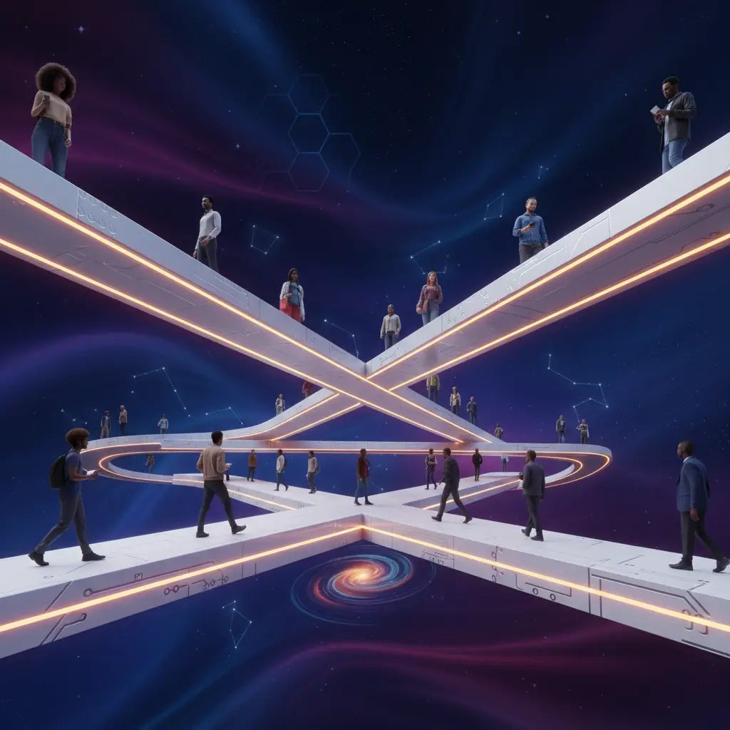 White floating walkway with orange lights in Avodah Dynamics faith-based communities