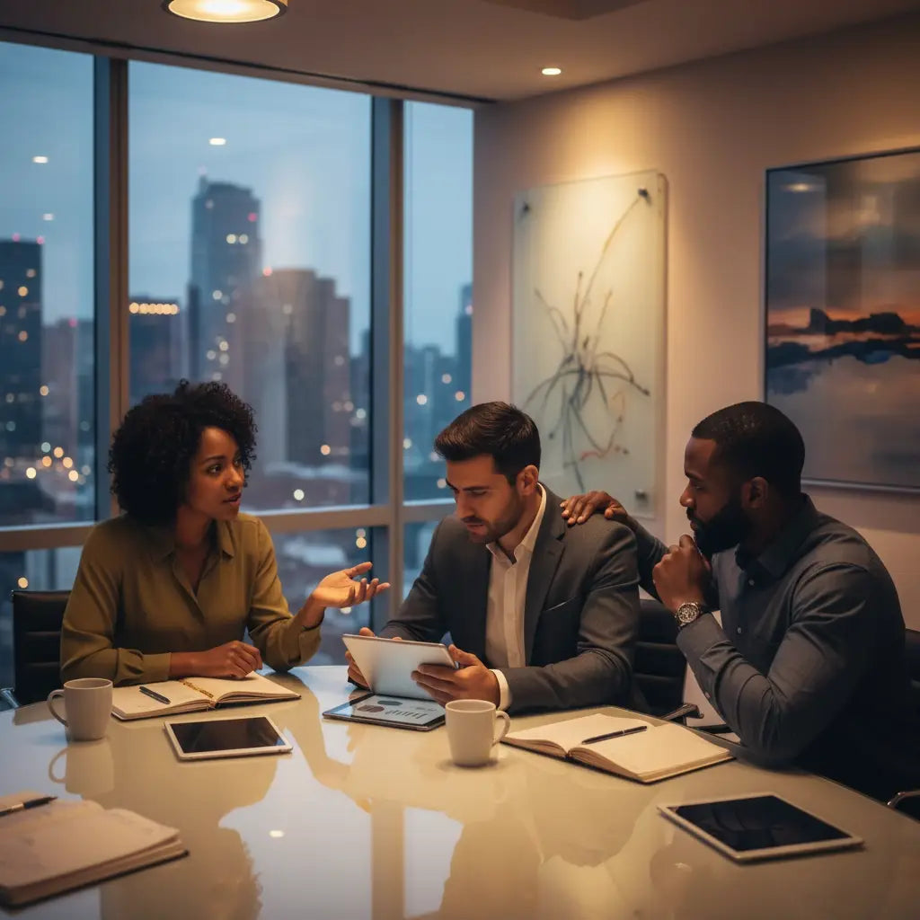 White glossy conference table for Christian coaching character development