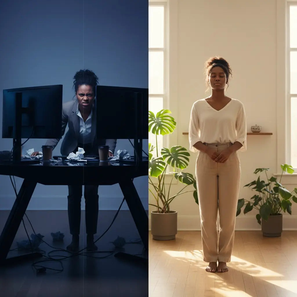 Minimalist white v-neck shirt and pants for Sabbath time against hustle culture