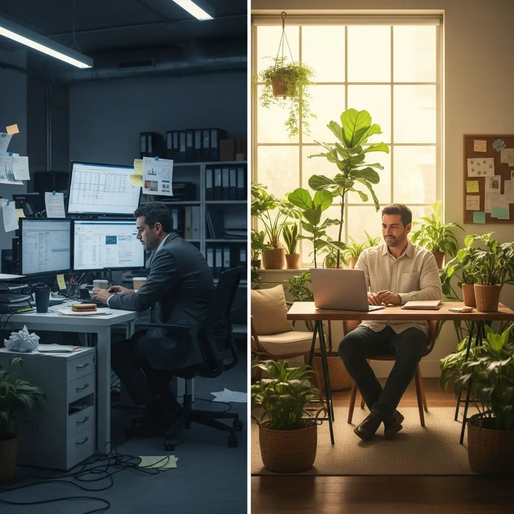 Wooden desk with laptop and plants for practical steps to big dreams in Gods Kingdom