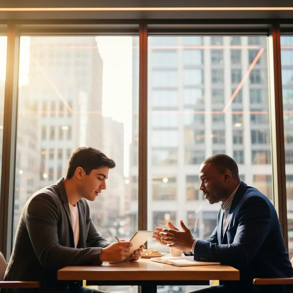 Modern wooden table with glass top and metal legs for emerging Christian leaders