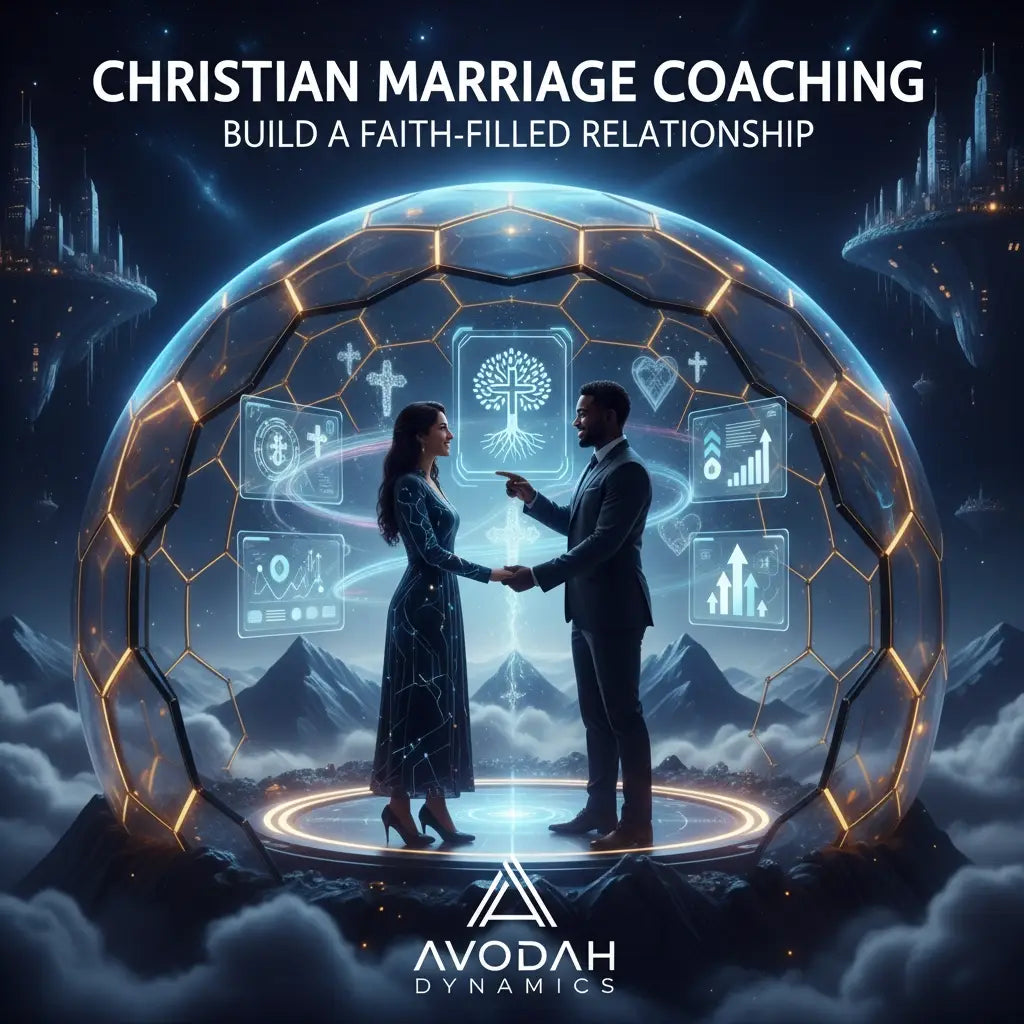 Avodah Dynamics globe with digital icons for Christian marriage coaching and spiritual growth