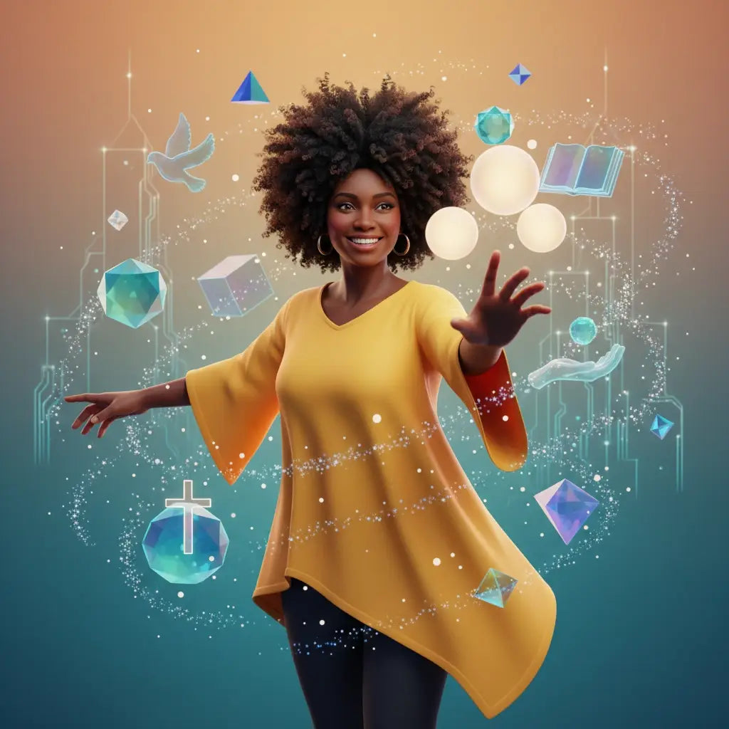 Yellow v-neck sweater with orange sleeves and black pants, red flag in spiritual activities