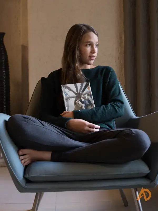 Young woman with light brown hair reading a book, symbolizing purpose-driven leadership and business growth